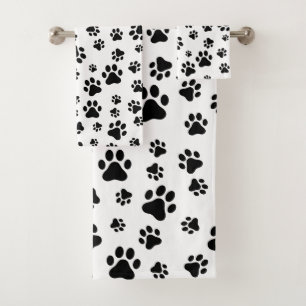 Pattern Of Paws, Dog Paws, Black and White Bath Towel Set
