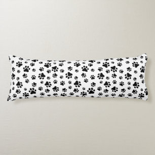 Pattern Of Paws, Dog Paws, Black and White Body Pillow