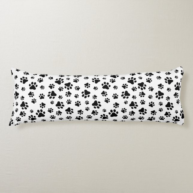 Pattern Of Paws, Dog Paws, Black and White Body Pillow (Front)