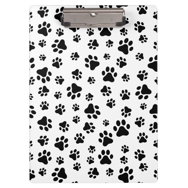 Pattern Of Paws, Dog Paws, Black and White Clipboard (Front)