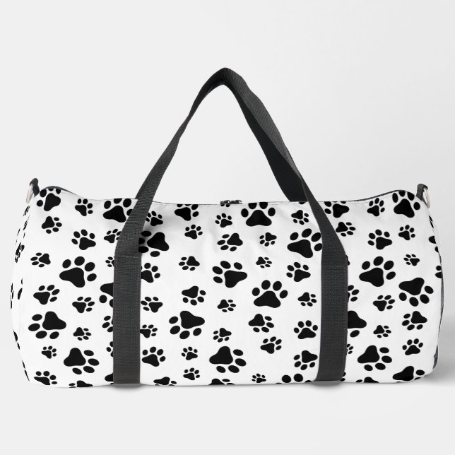 Pattern Of Paws, Dog Paws, Black and White Duffle Bag (Front)