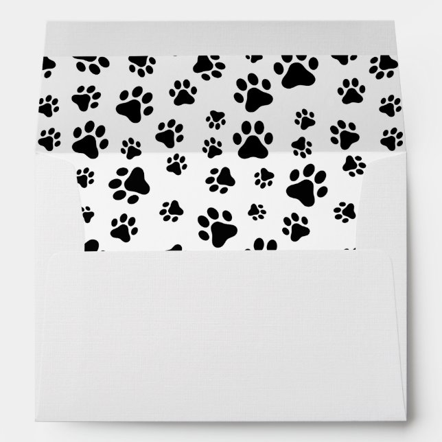 Pattern Of Paws, Dog Paws, Black and White Envelope (Back (Bottom))