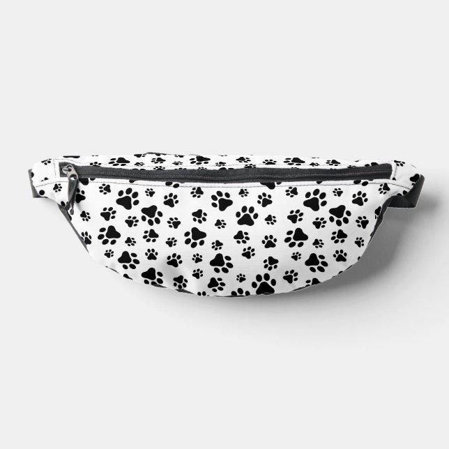 Pattern Of Paws, Dog Paws, Black and White Fanny Pack (Lay Down)