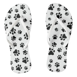 Pattern Of Paws, Dog Paws, Black and White Flip Flops