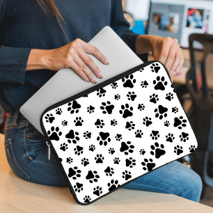 Pattern Of Paws, Dog Paws, Black and White Laptop Sleeve