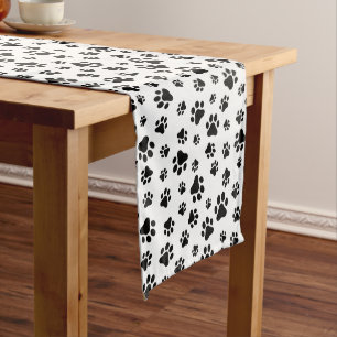 Pattern Of Paws, Dog Paws, Black and White Medium Table Runner