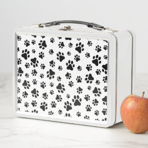 Pattern Of Paws, Dog Paws, Black and White Metal Lunch Box