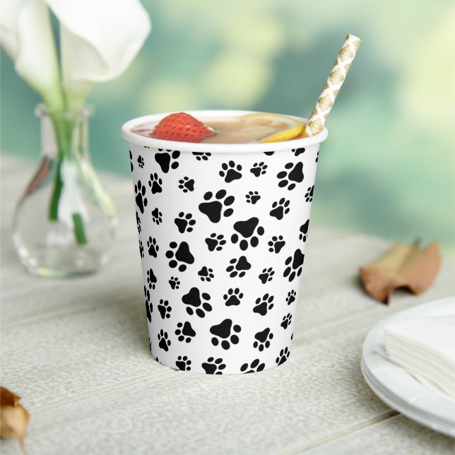 Pattern Of Paws, Dog Paws, Black and White Paper Cups (Insitu)