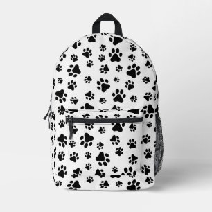 Pattern Of Paws, Dog Paws, Black and White Printed Backpack