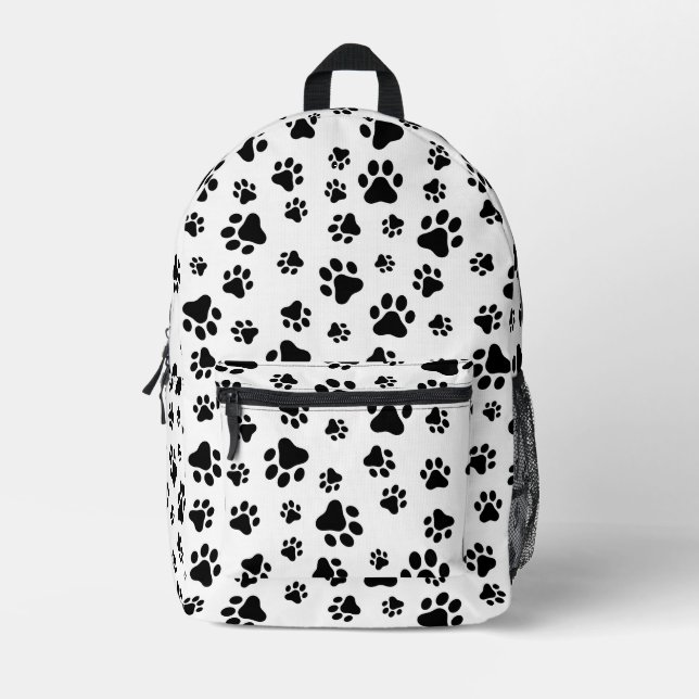 Pattern Of Paws, Dog Paws, Black and White Printed Backpack (Front)