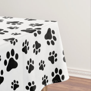 Pattern Of Paws, Dog Paws, Black and White Tablecloth
