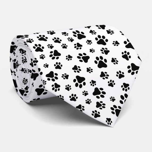 Pattern Of Paws, Dog Paws, Black and White Tie (Rolled)