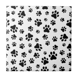 Pattern Of Paws, Dog Paws, Black and White Tile
