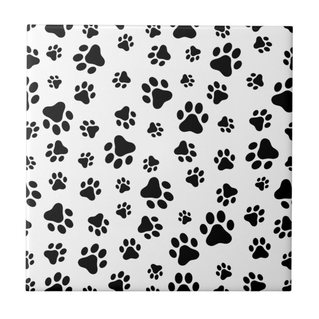 Pattern Of Paws, Dog Paws, Black and White Tile (Front)