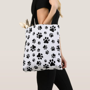 Pattern Of Paws, Dog Paws, Black and White Tote Bag