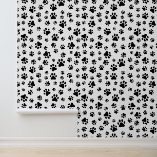 Pattern Of Paws, Dog Paws, Black and White Wallpaper