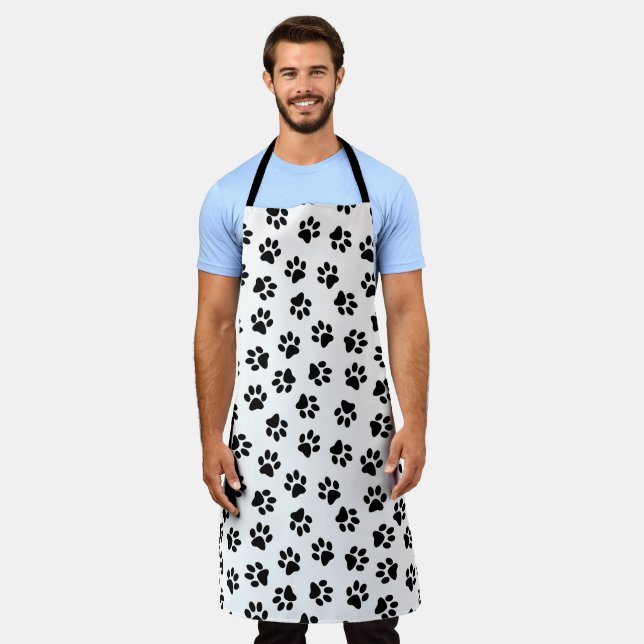 Pattern Of Paws, Dog Paws, Black Paws Apron (Worn)
