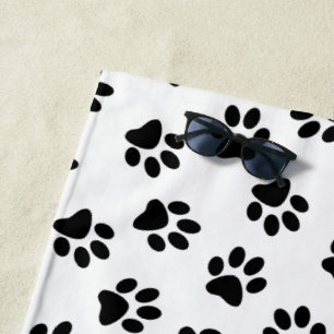 Pattern Of Paws, Dog Paws, Black Paws Beach Towel