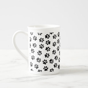 Pattern Of Paws, Dog Paws, Black Paws Bone China Mug