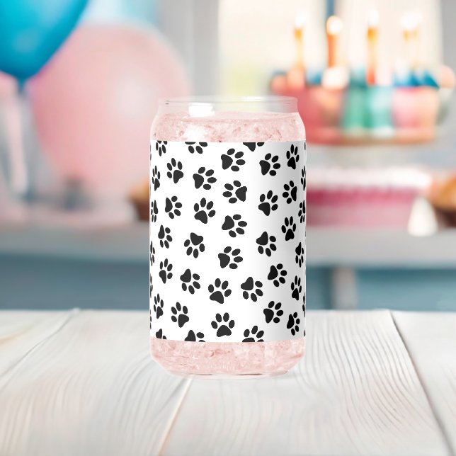 Pattern Of Paws, Dog Paws, Black Paws Can Glass (Insitu (Baby Shower))