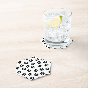 Pattern Of Paws, Dog Paws, Black Paws Paper Coaster