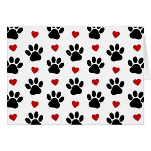 Pattern Of Paws, Dog Paws, Black Paws, Red Hearts