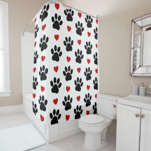 Pattern Of Paws, Dog Paws, Black Paws, Red Hearts