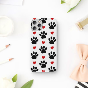 Pattern Of Paws, Dog Paws, Black Paws, Red Hearts