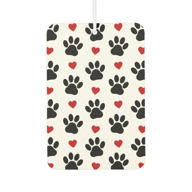 Pattern Of Paws, Dog Paws, Black Paws, Red Hearts Air Freshener (Front)