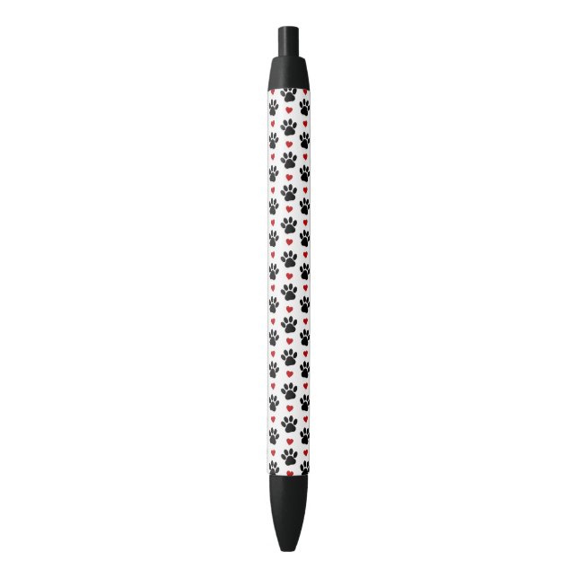 Pattern Of Paws, Dog Paws, Black Paws, Red Hearts Black Ink Pen (Front Vertical)