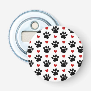 Pattern Of Paws, Dog Paws, Black Paws, Red Hearts Bottle Opener