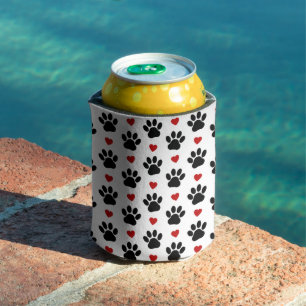 Pattern Of Paws, Dog Paws, Black Paws, Red Hearts Can Cooler