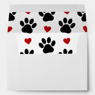 Pattern Of Paws, Dog Paws, Black Paws, Red Hearts Envelope