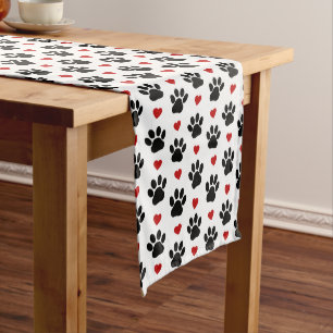 Pattern Of Paws, Dog Paws, Black Paws, Red Hearts Medium Table Runner