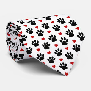 Pattern Of Paws, Dog Paws, Black Paws, Red Hearts Tie