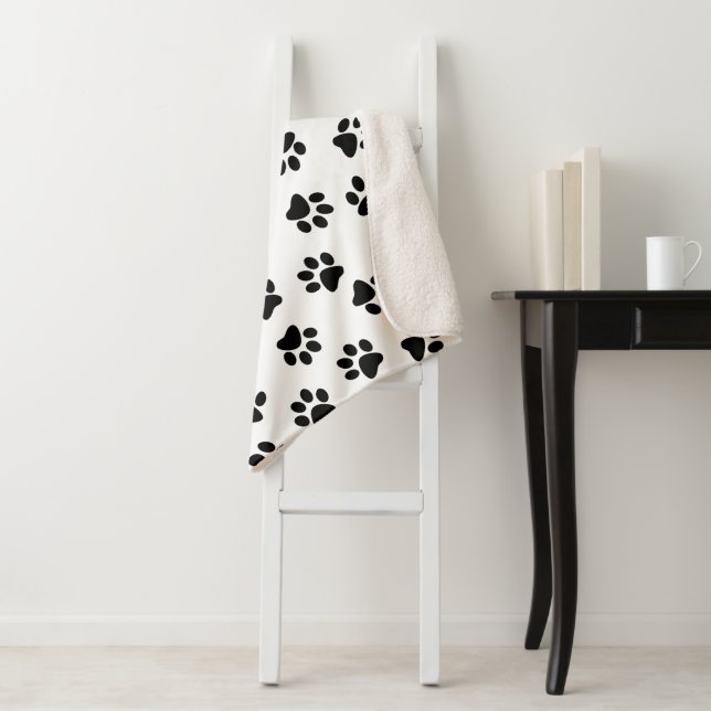 Pattern Of Paws, Dog Paws, Black Paws Sherpa Blanket (In Situ)