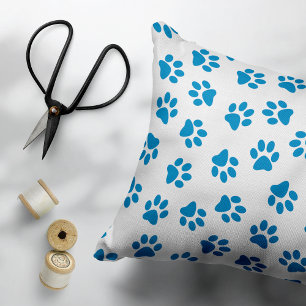 Pattern Of Paws, Dog Paws, Blue Paws Accent Pillow