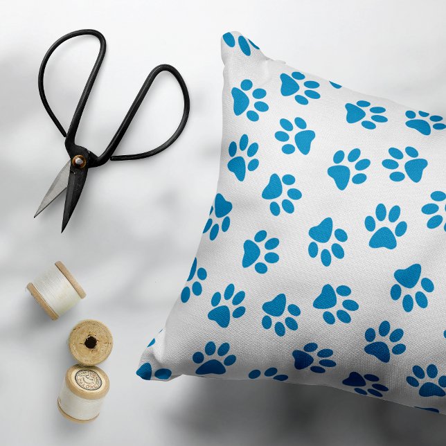 Pattern Of Paws, Dog Paws, Blue Paws Accent Pillow (Creator Uploaded)
