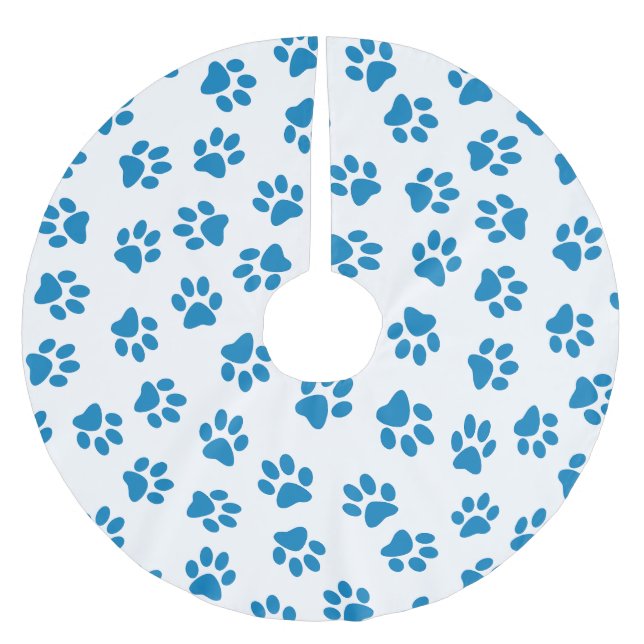 Pattern Of Paws, Dog Paws, Blue Paws Brushed Polyester Tree Skirt (Front)