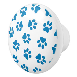Pattern Of Paws, Dog Paws, Blue Paws Ceramic Knob