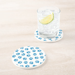 Pattern Of Paws, Dog Paws, Blue Paws Coaster
