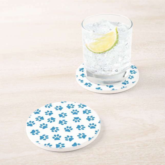 Pattern Of Paws, Dog Paws, Blue Paws Coaster (Side)