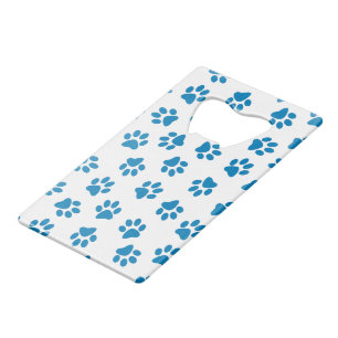 Pattern Of Paws, Dog Paws, Blue Paws Credit Card Bottle Opener