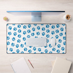 Pattern Of Paws, Dog Paws, Blue Paws Desk Mat