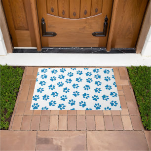Pattern Of Paws, Dog Paws, Blue Paws Doormat