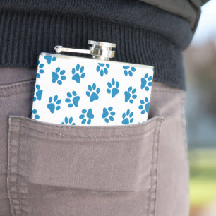 Pattern Of Paws, Dog Paws, Blue Paws Hip Flask