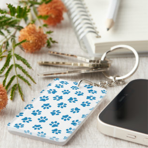 Pattern Of Paws, Dog Paws, Blue Paws Keychain