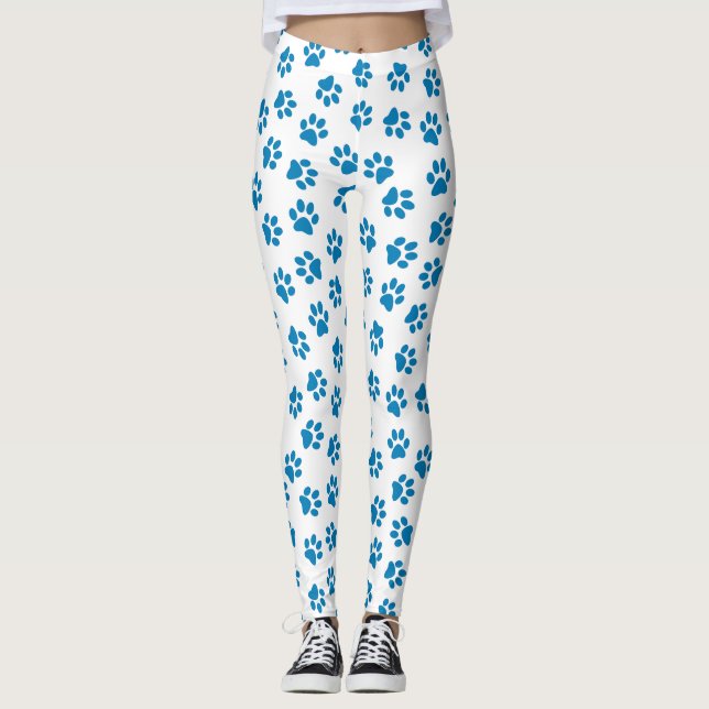 Pattern Of Paws, Dog Paws, Blue Paws Leggings (Front)