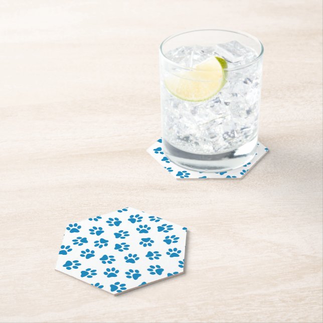 Pattern Of Paws, Dog Paws, Blue Paws Paper Coaster (Insitu)