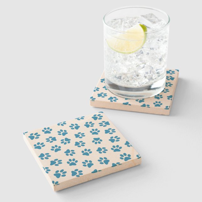 Pattern Of Paws, Dog Paws, Blue Paws Stone Coaster (Side)